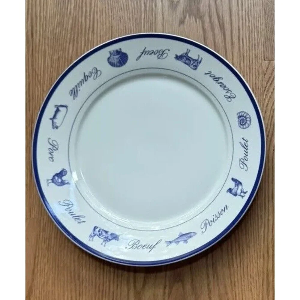 The Cellar Whiteware French Blue‎ Poulet 11.5” Dinner Plate Boeuf Escargot Porc